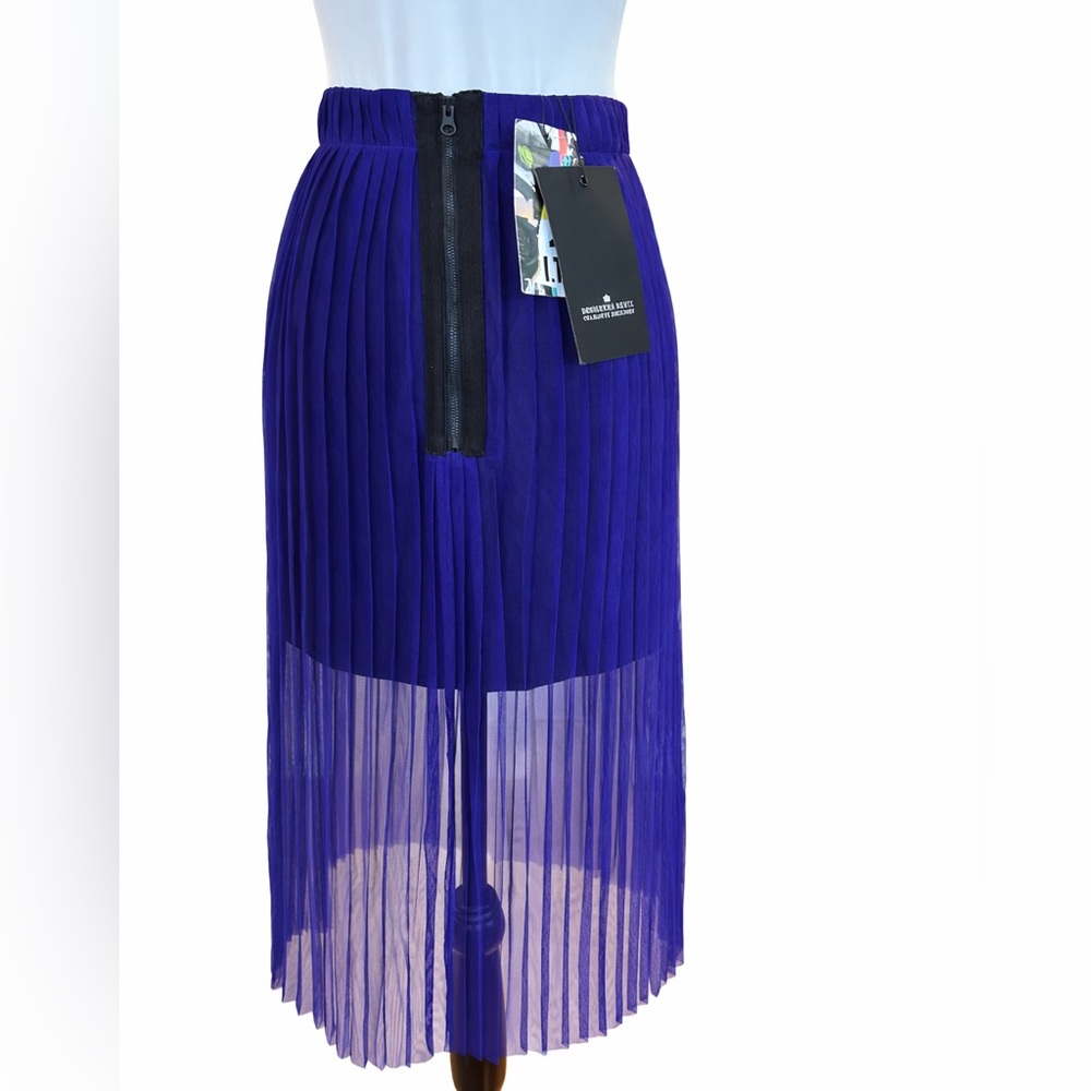 Designers Remix Pleated Sheer Midi Skirt Royal Blue Purple Layered Designer NWT